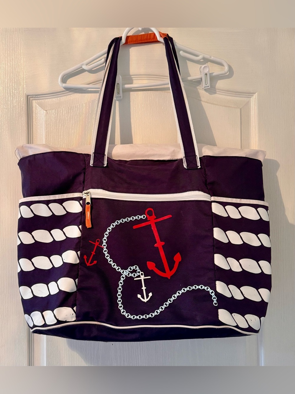 Nautical Anchor Tote Bag - Navy and White Beach Bag